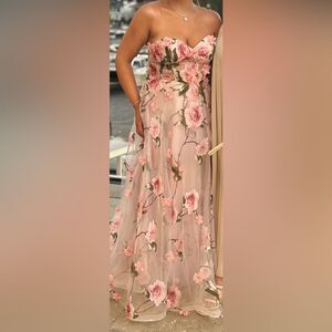 Elegant Floral Pink Strapless Dress